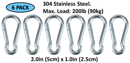 Heavy Duty 2" & 2.8" Stainless Steel Carabiner Spring Snap Clip Link Hooks