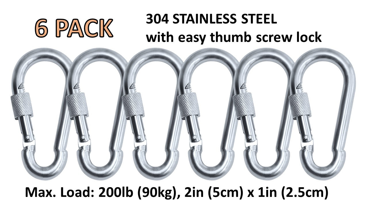 Heavy Duty 2" & 2.8" Stainless Steel Thumb Screw Locking Carabiner Spring Snap Clip Link Hooks