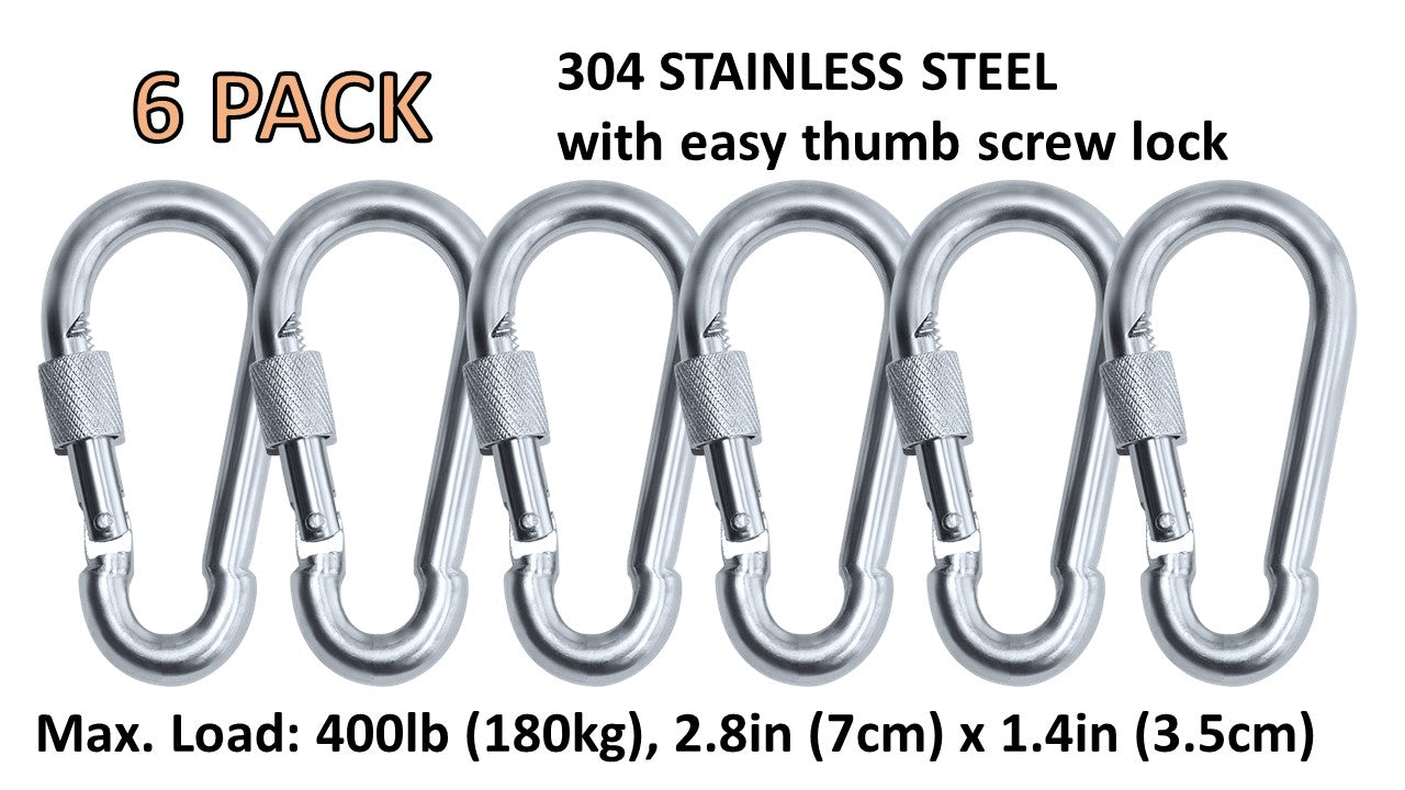 Heavy Duty 2" & 2.8" Stainless Steel Thumb Screw Locking Carabiner Spring Snap Clip Link Hooks