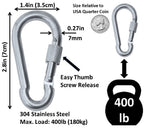 Stainless Steel Thumb Screw Locking Carabiner Spring Snap Hooks
