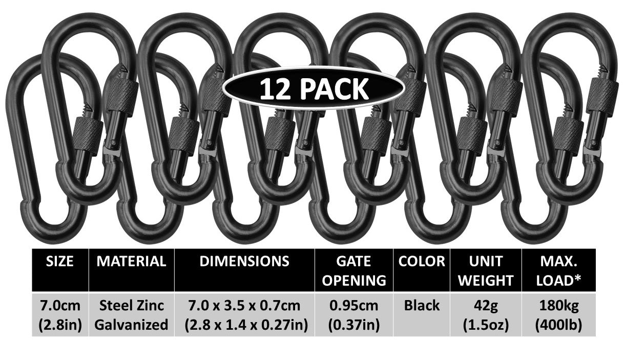 Heavy Duty 2" & 2.8" Locking Thumb Screw Closure Zinc-Galvanized Steel Carabiner Spring Snap Clip Link Hooks