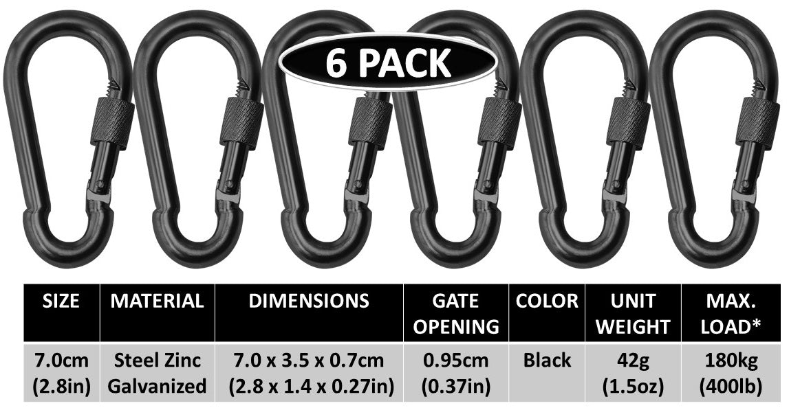 Heavy Duty 2" & 2.8" Locking Thumb Screw Closure Zinc-Galvanized Steel Carabiner Spring Snap Clip Link Hooks