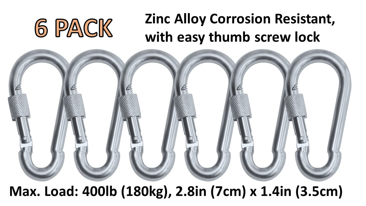 Heavy Duty 2" & 2.8" Locking Thumb Screw Closure Zinc-Galvanized Steel Carabiner Spring Snap Clip Link Hooks