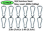 Heavy Duty 2" & 2.8" Stainless Steel Carabiner Spring Snap Clip Link Hooks