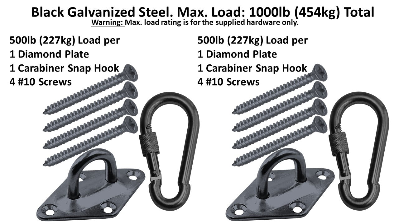 Heavy Duty 1000lb Hammock Hanging Kits, 304 Stainless Steel & Black Zinc Galvanized Steel Corrosion Resistant