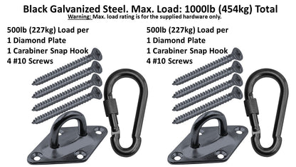 Heavy Duty 1000lb Hammock Hanging Kits, 304 Stainless Steel & Black Zinc Galvanized Steel Corrosion Resistant
