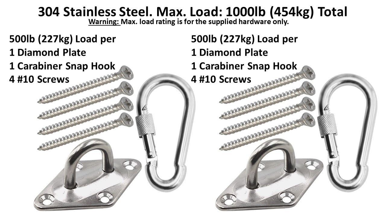 Heavy Duty 1000lb Hammock Hanging Kits, 304 Stainless Steel & Black Zinc Galvanized Steel Corrosion Resistant