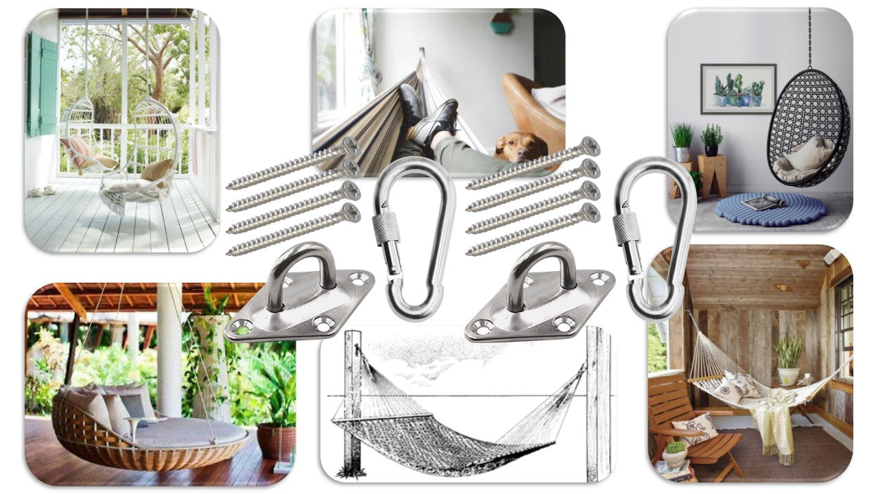 Heavy Duty 1000lb Hammock Hanging Kits, 304 Stainless Steel & Black Zinc Galvanized Steel Corrosion Resistant