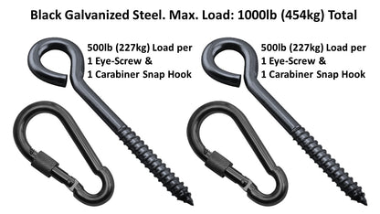 Heavy Duty 1000lb Hammock Hanging Kits, 304 Stainless Steel & Black Zinc Galvanized Steel Corrosion Resistant