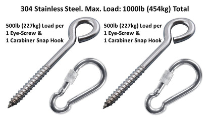 Heavy Duty 1000lb Hammock Hanging Kits, 304 Stainless Steel & Black Zinc Galvanized Steel Corrosion Resistant