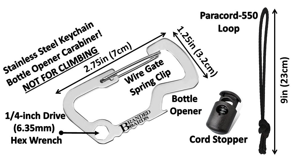 Bushcraft Stainless Steel Key Chain Bottle Opener Carabiner Clip and Bottle Holder