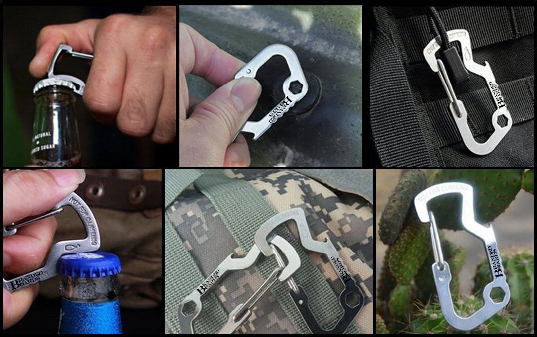 Bushcraft Stainless Steel Key Chain Bottle Opener Carabiner Clip and Bottle Holder