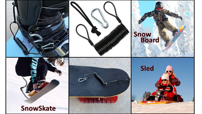 Branded Boards Steel Coiled Leash with Heavy Duty Hook & Loop Cuff, Carabiner & Paracord Loop.