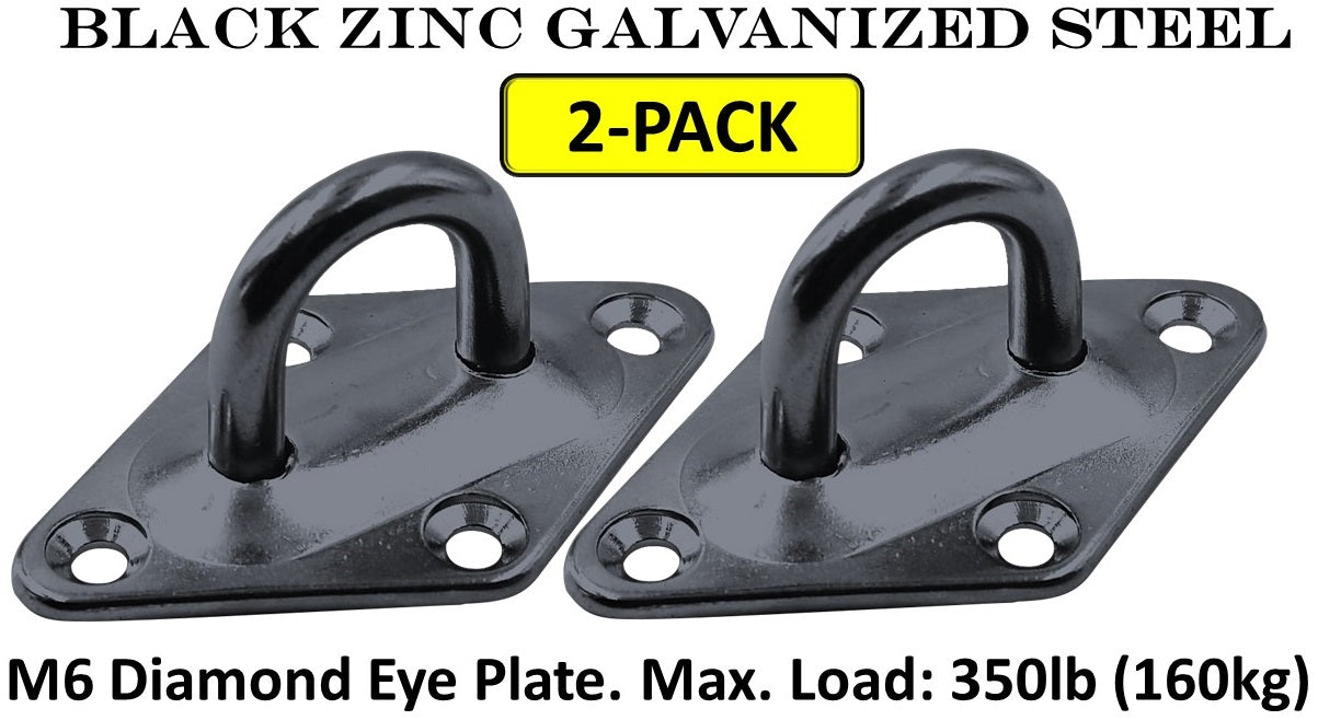 Heavy Duty M6 Ceiling Hook Diamond Pad Eye Plates, 304 Stainless Steel & Black Zinc Galvanized Steel