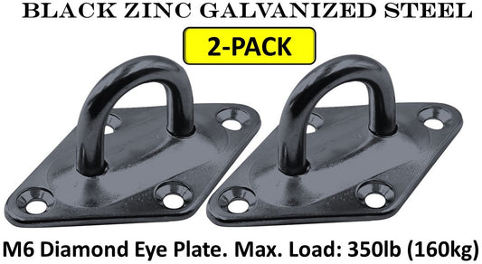 Heavy Duty M6 Ceiling Hook Diamond Pad Eye Plates, 304 Stainless Steel & Black Zinc Galvanized Steel