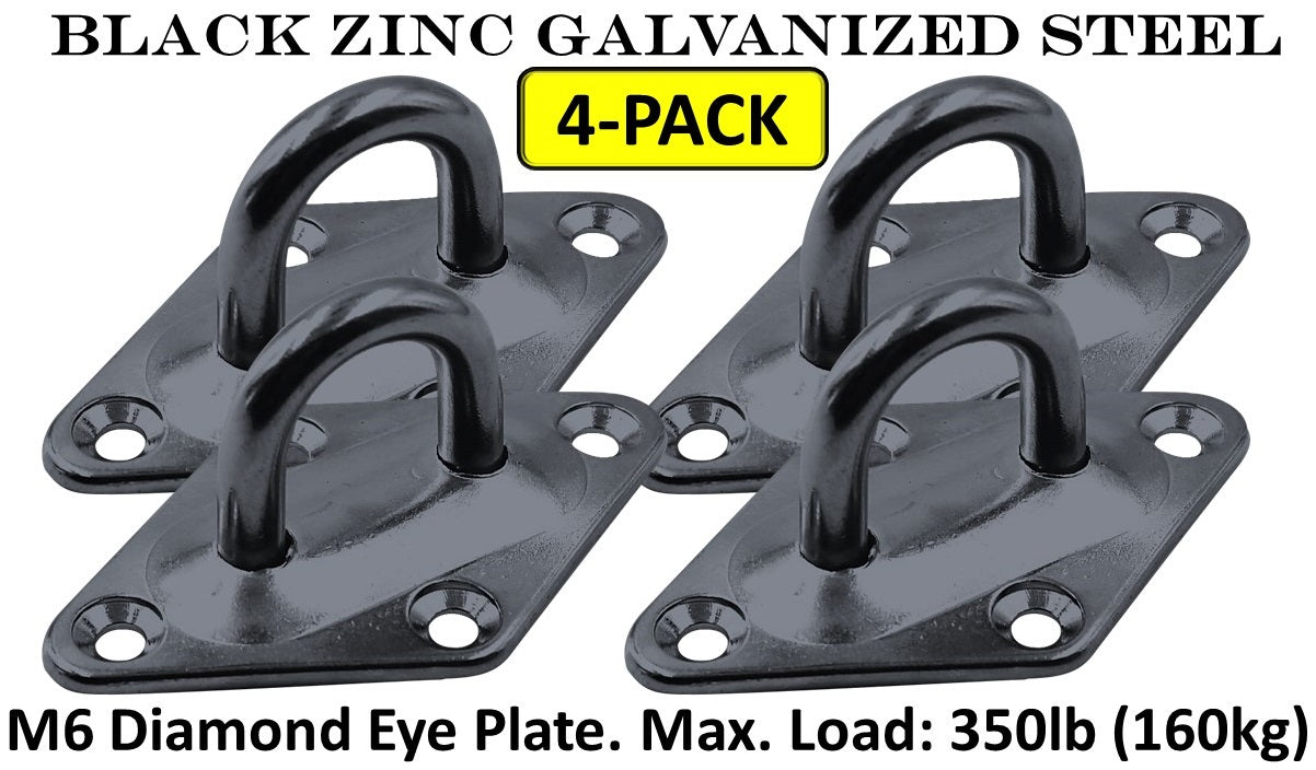 Heavy Duty M6 Ceiling Hook Diamond Pad Eye Plates, 304 Stainless Steel & Black Zinc Galvanized Steel