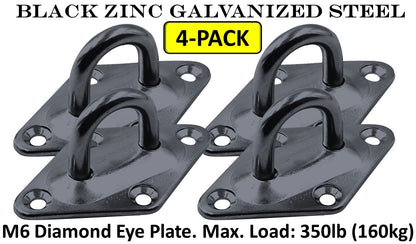 Heavy Duty M6 Ceiling Hook Diamond Pad Eye Plates, 304 Stainless Steel & Black Zinc Galvanized Steel