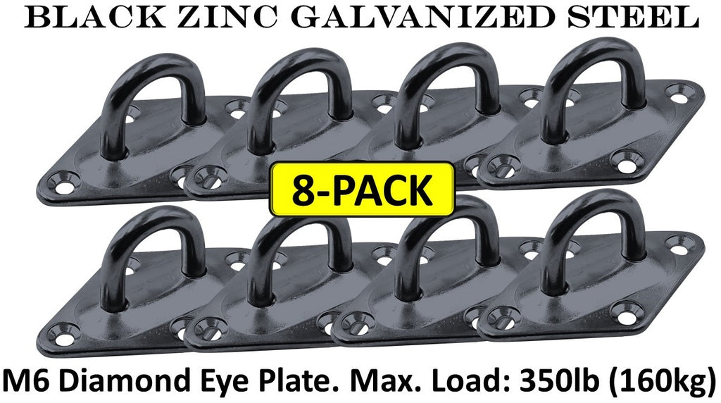Diamond Pad Eye Plates | Black Zinc Galvanized Steel