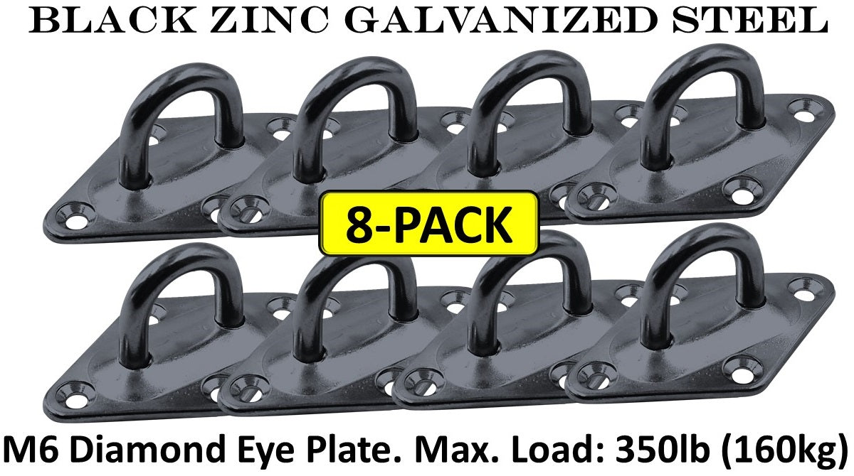 Diamond Pad Eye Plates | Black Zinc Galvanized Steel
