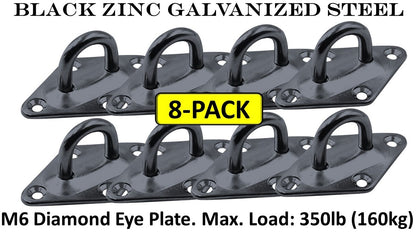 Heavy Duty M6 Ceiling Hook Diamond Pad Eye Plates, 304 Stainless Steel & Black Zinc Galvanized Steel