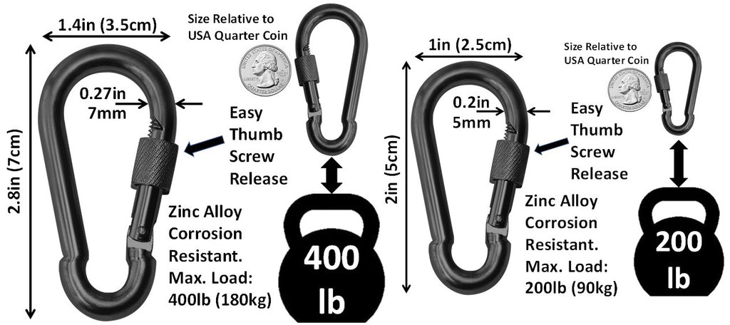 Heavy Duty 2" & 2.8" Locking Thumb Screw Closure Zinc-Galvanized Steel Carabiner Spring Snap Clip Link Hooks