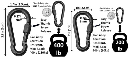 Heavy Duty 2" & 2.8" Locking Thumb Screw Closure Zinc-Galvanized Steel Carabiner Spring Snap Clip Link Hooks