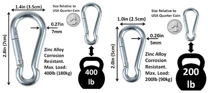 Heavy Duty 2" & 2.8" Bushcraft Zinc-Galvanized Steel Carabiner Spring Snap Clip Link Hooks