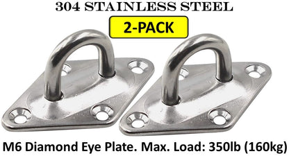 Heavy Duty M6 Ceiling Hook Diamond Pad Eye Plates, 304 Stainless Steel & Black Zinc Galvanized Steel