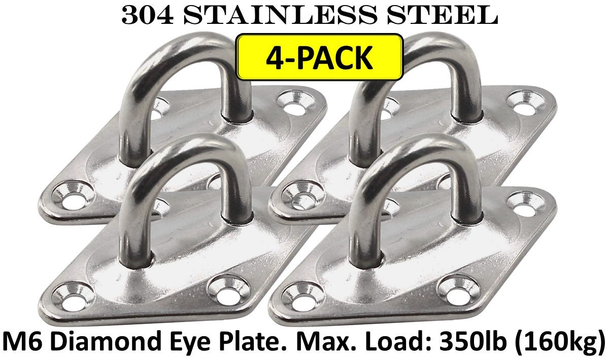 Heavy Duty M6 Ceiling Hook Diamond Pad Eye Plates, 304 Stainless Steel & Black Zinc Galvanized Steel