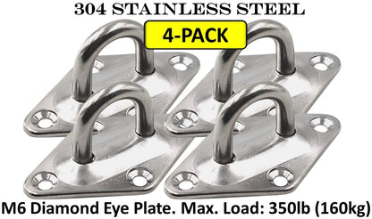 Heavy Duty M6 Ceiling Hook Diamond Pad Eye Plates, 304 Stainless Steel & Black Zinc Galvanized Steel