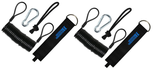 Branded Boards Steel Coiled Leash with Heavy Duty Hook & Loop Cuff, Carabiner & Paracord Loop.