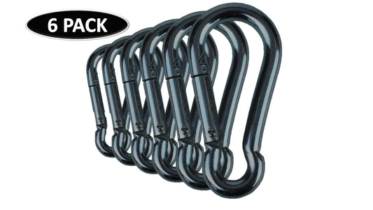 Heavy Duty 3.15 inch (80mm) 304 Stainless Steel & Black Zinc Carabiner Spring Snap Clip Link Hooks. 500lb Load