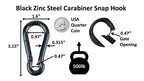 Heavy Duty 3.15 inch (80mm) 304 Stainless Steel & Black Zinc Carabiner Spring Snap Clip Link Hooks. 500lb Load
