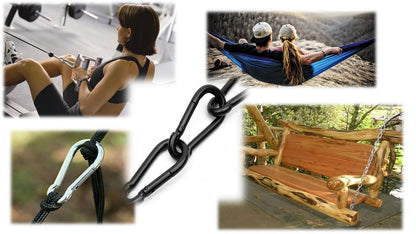 Heavy Duty 3.15 inch (80mm) 304 Stainless Steel & Black Zinc Carabiner Spring Snap Clip Link Hooks. 500lb Load